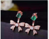 Romantic bowknot stud earrings 3mm natural emerald stud earrings solid 925 sterling silver gemstone earrings for evening party