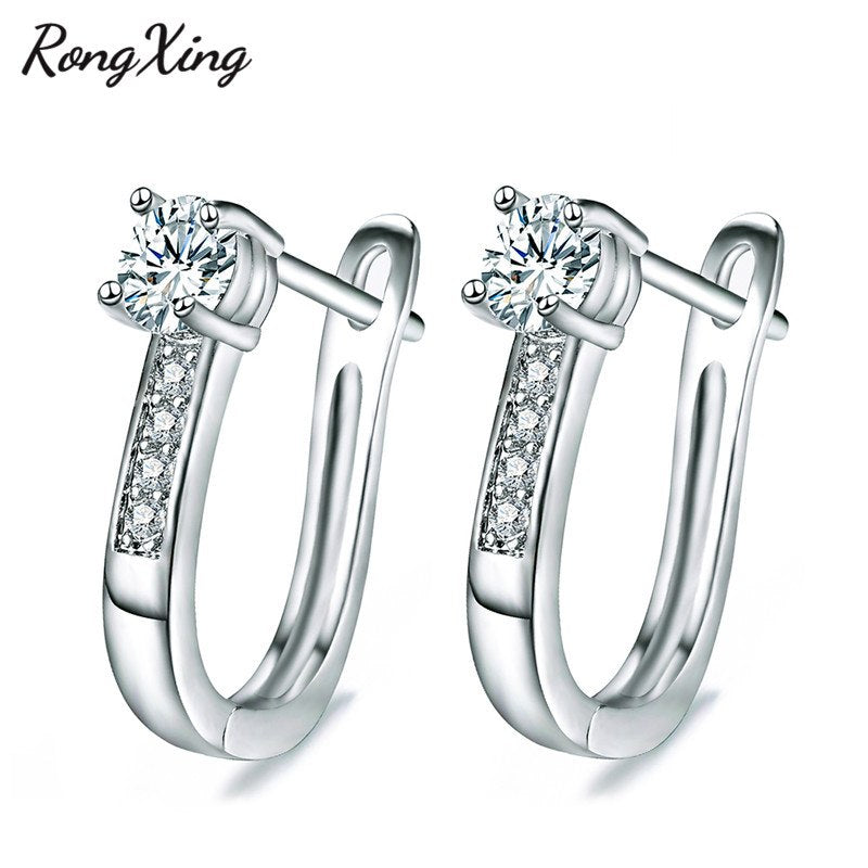 5MM Small Stone Round Cut U Shape Birthstone Hoop Earrings For Women White Gold Filled Unique CZ Wedding Jewelry Making