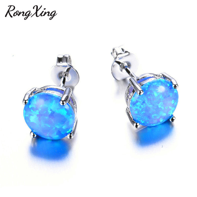 6MM Round White/Blue/Purple Fire Opal Stud Earrings For Women 925 Sterling Silver Filled Jewelry Cute Earrings Ear0783
