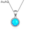 Big Round Blue Fire Opal Pendants Necklaces for Women Simple Fashion Jewelry 925 Sterling Silver Filled Necklace NL0093