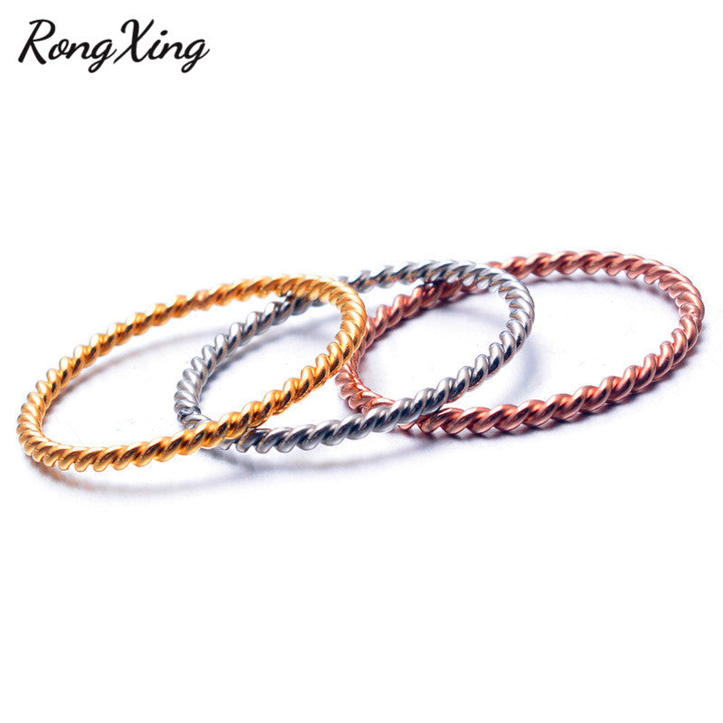 Simple Round Stainless Steel Thin Rings For Women Silver/Gold Color Twist Wave Ring Titanium Steel Minimalist Jewelry