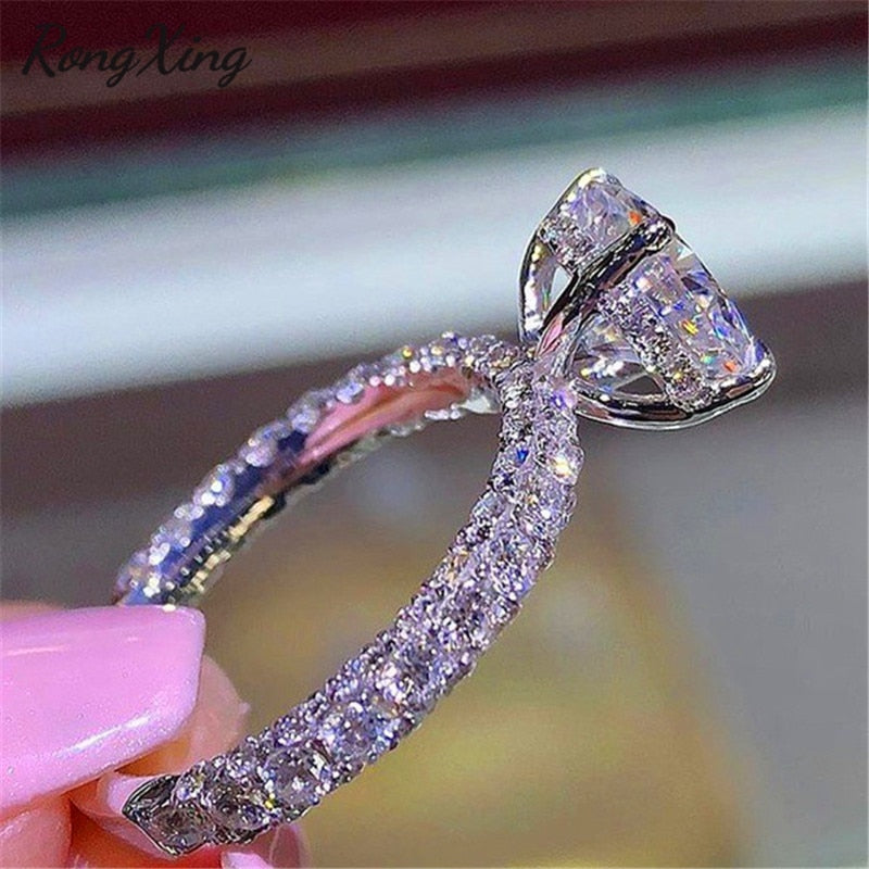 Sparkling Round/Oval Stone White Zircon Rings For Women April Birthstone Silver/Rose Gold Color Full Crystal Jewelry