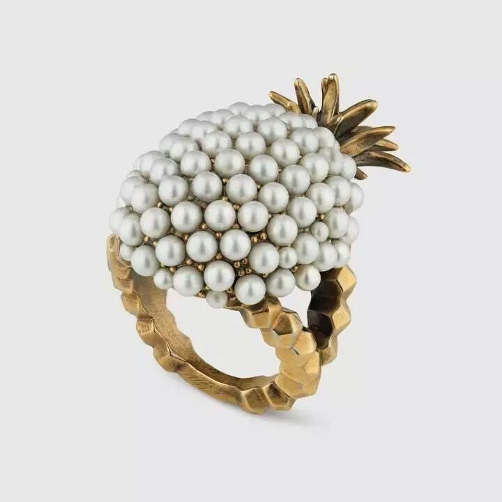 Design Baroque Vintage Pearl pineapple rings for women fashion jewelry gold statement rings Fruit bijoux
