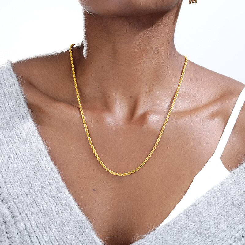 Rope Chain Punk Hip Hop Long Choker Necklaces For Women Men Stainless Steel Gold Silver Color Chunky Collar Rope Chain Jewelry