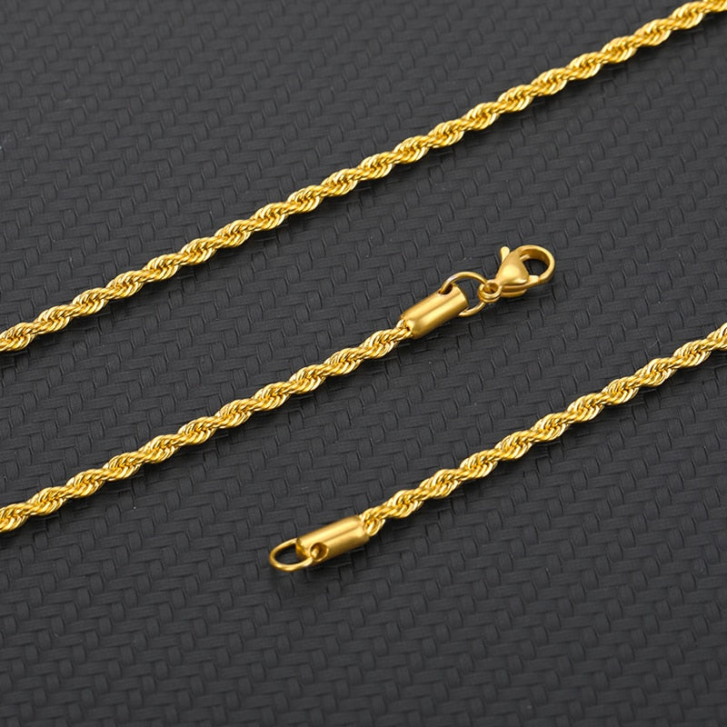 Rope Chain Punk Hip Hop Long Choker Necklaces For Women Men Stainless Steel Gold Silver Color Chunky Collar Rope Chain Jewelry