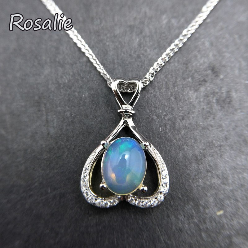 Rosalie,100% Natural Ethiopian Opal gemstone heart shape pendant necklace fine jewelry classic for women with jewelry box