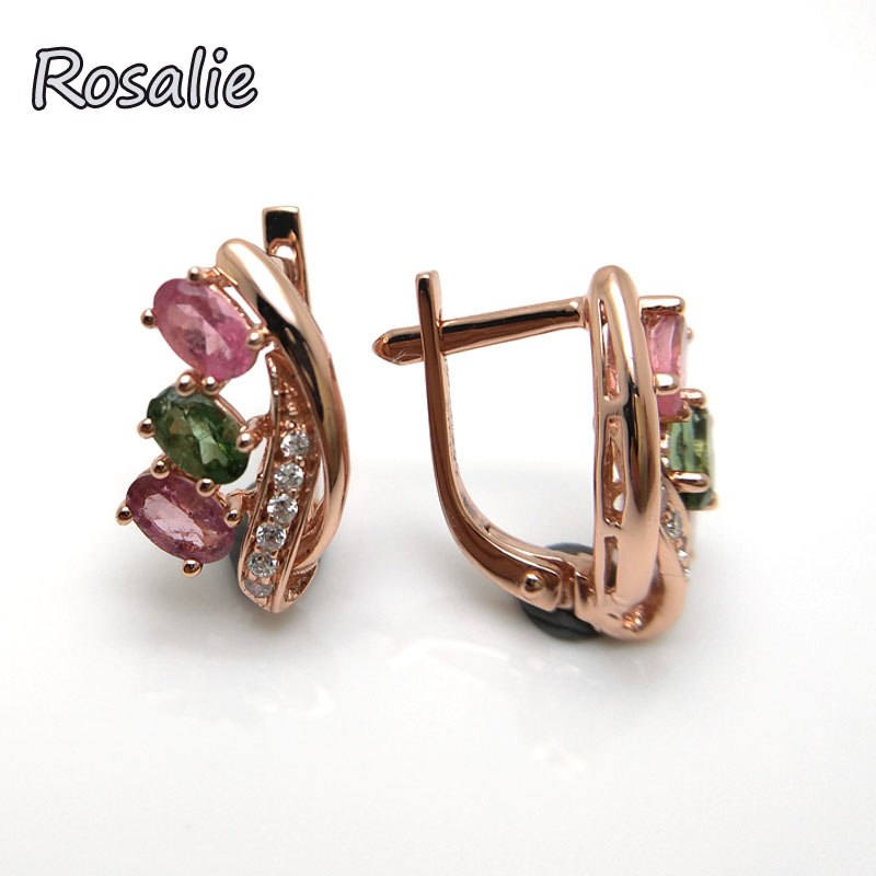 Rosalie,100% Natural fancy color Tourmaline clasp Earrings 925 sterling silver jewelry for girl gift birthd party with box