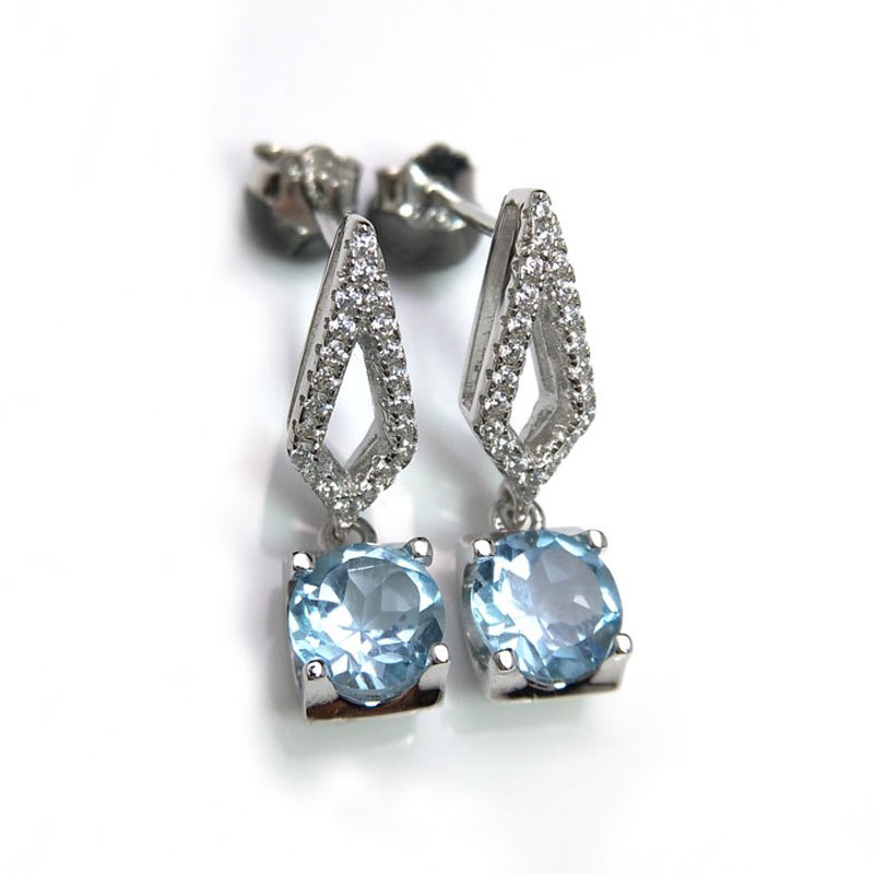 Rosalie,100% natural 2ct Brazil blue topaz natural gemstone stud earring in 925 sterling silver for girls with jewelry gift box