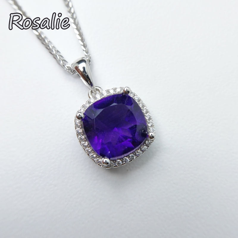 Rosalie,100% natural 3.7 ct deep color African Amethyst gemstone Pendant For Women 925 Sterling Silver fine jewelry for wommen
