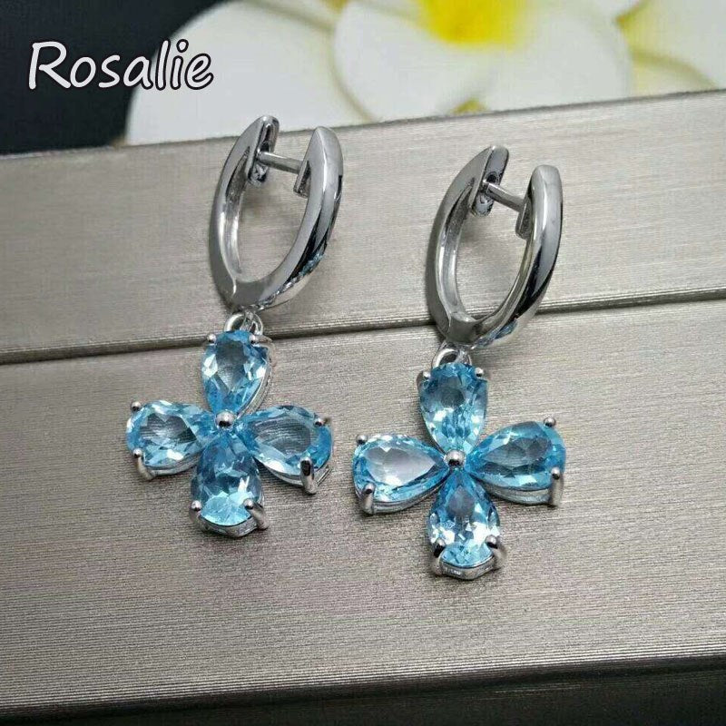 Rosalie,100% natural 4ct Brazil blue topaz natural gemstone clasp earring in 925 sterling silver for girls with jewelry gift box