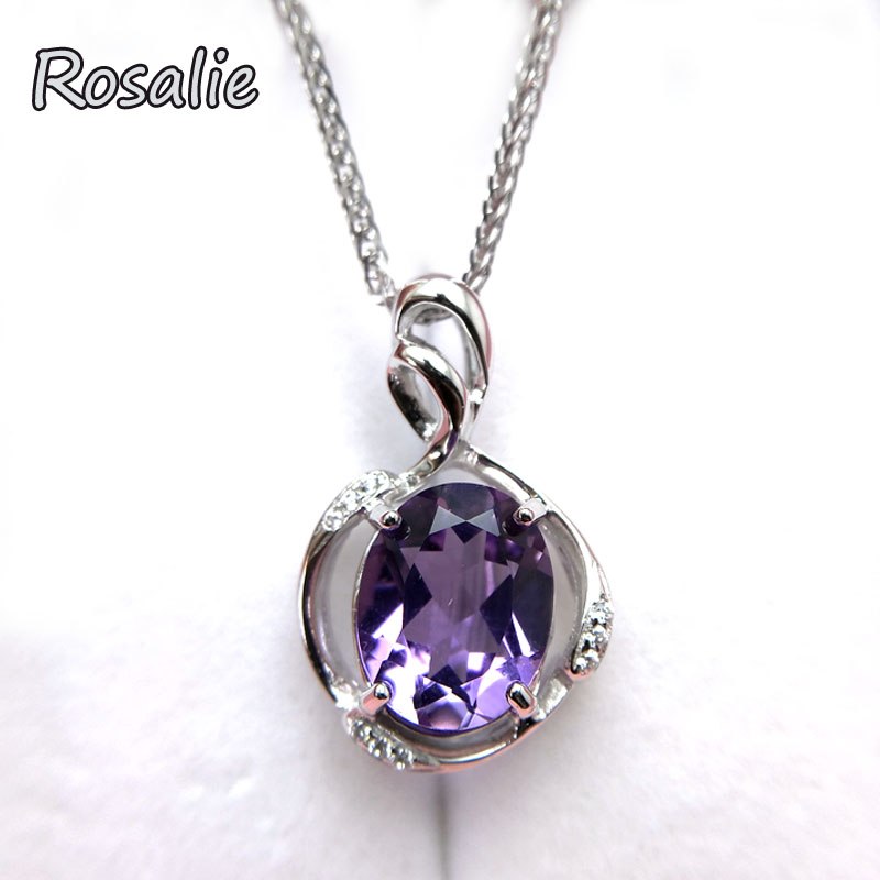 Rosalie,100% natural Brazil deep color Amethyst gemstone Pendant For Women 925 Sterling Silver Stone Pendant For Women Jewelry
