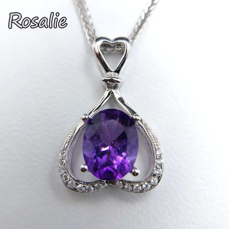 Rosalie,100% natural african deep color Amethyst gemstone Pendant For Women 925 Sterling Silver Stone Pendant For Women Jewelry