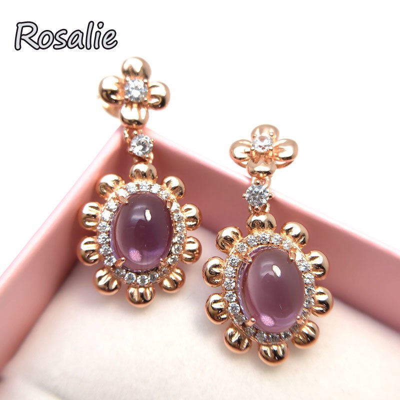 Rosalie,100% natural brazil amethyst oval 7x9mm gemstone earring 925 sterling silver fine jewelry for girls party gift