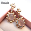 Rosalie,100% natural oval 7x9mm rose quartz gemstone flower stud earring 925 sterling silver rose gold fine jewelry for girls