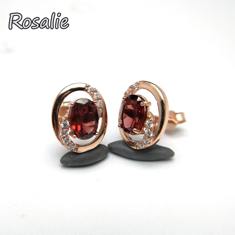 Rosalie,100% natural red mozambique garnet gemstone stud earring 925 sterling silver rose gold fine jewelry for girls