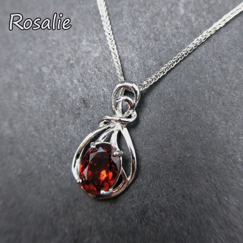 Rosalie, 2.2ct oval cut Natural Red garnet Pendant flower design 925 Sterling Silver Pendant Fine Jewelryfor girls best gift