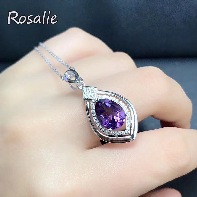 Rosalie,2.5ct natural Brazil amethyst gemstone women pendant silver fine jewelry for girls dairy wear classic design necklace