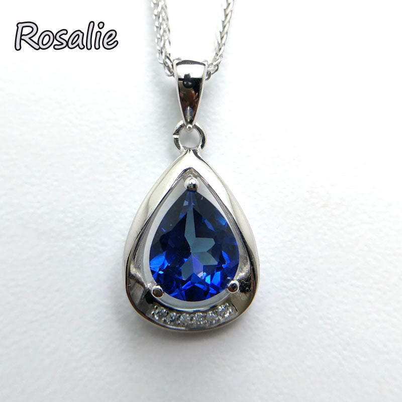 Rosalie,2.5ct treated deep blue natural topaz pendant necklace simple design 925 sterling silver women daily wear gift jewelry
