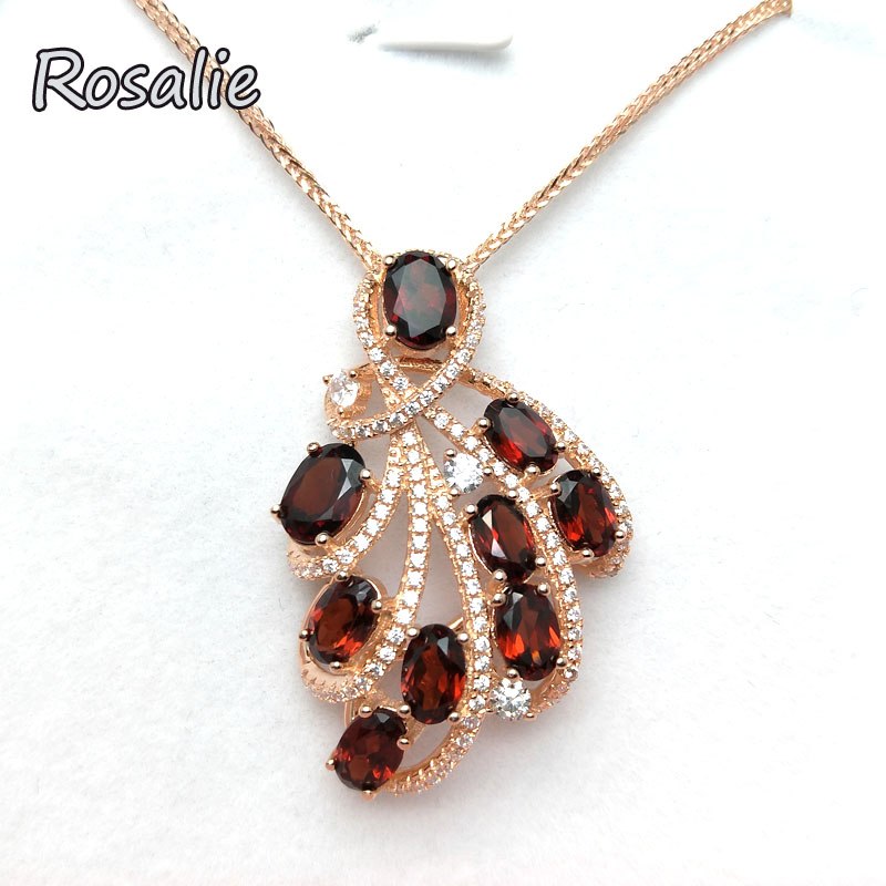 Rosalie,2020 new 100% natural Mozambique Red Garnet oval cut 5ct big pendant necklace 925 sterling silver rose gold for lady