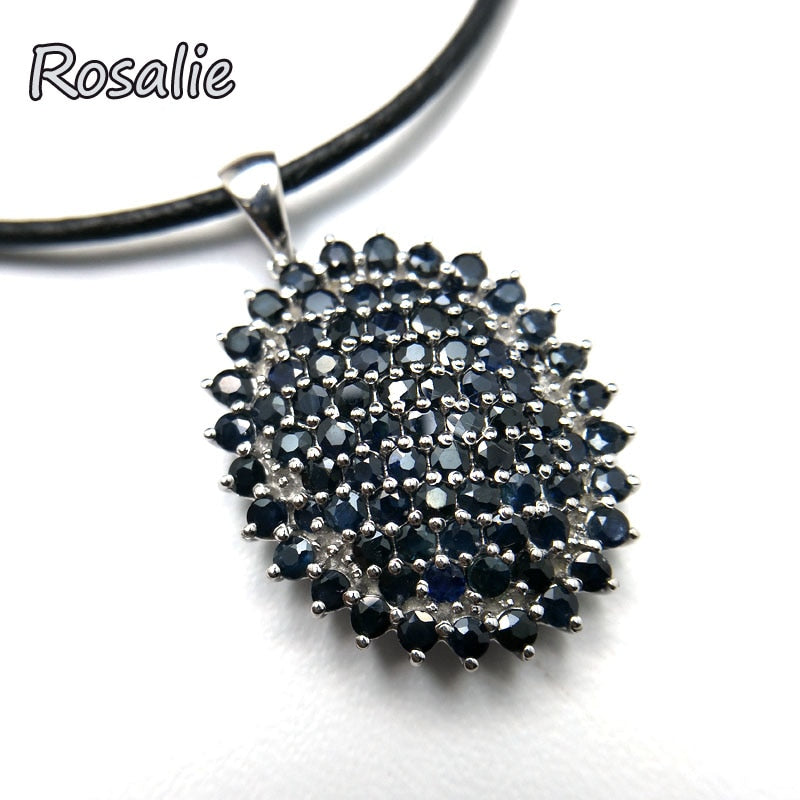 Rosalie,2020 new big natural natural Black sapphire gemstone pendant leather chord necklace fashion design with jewelry box