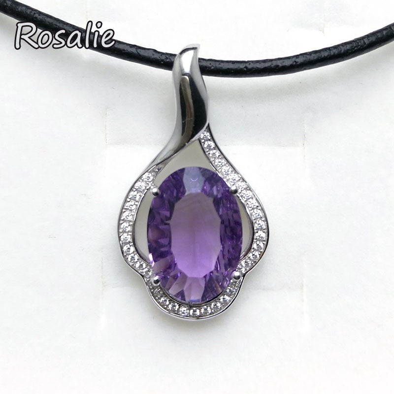 Rosalie,2020 new design with natural good color amethyst oval 10*14mm 4ct fine jewelry 925 sterling silver pendant for women