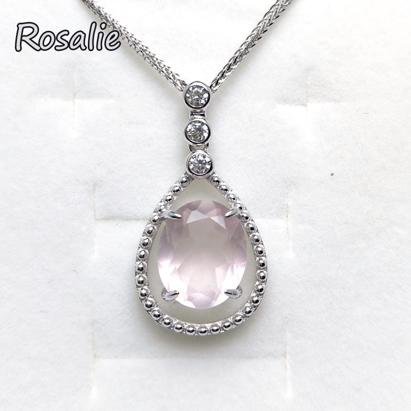 Rosalie,2020 new design with natural rose quartz oval 10*12 3.9ct fine jewelry 925 sterling silver pendant for women gift party