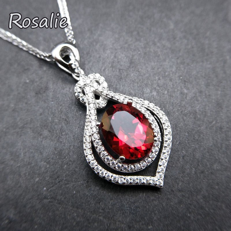 Rosalie,3ct natural coated color red topaz pendant necklace 925 sterling gemstone fine jewelry for women daily wear party gift
