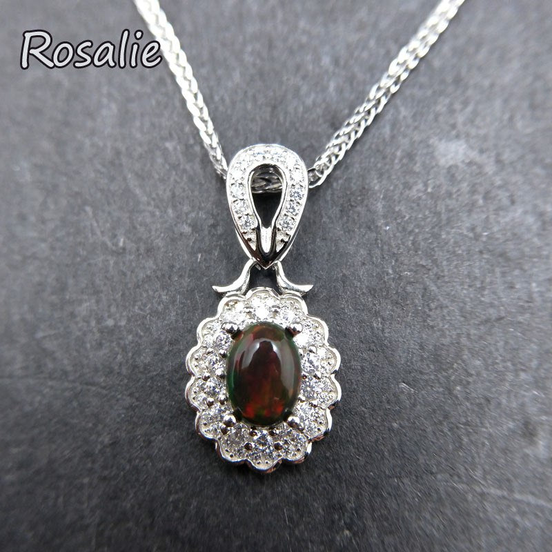 Rosalie,925 sterling silver gemstone pendant necklace with ethiopian opal fine jewelry for women daily wear wife gift