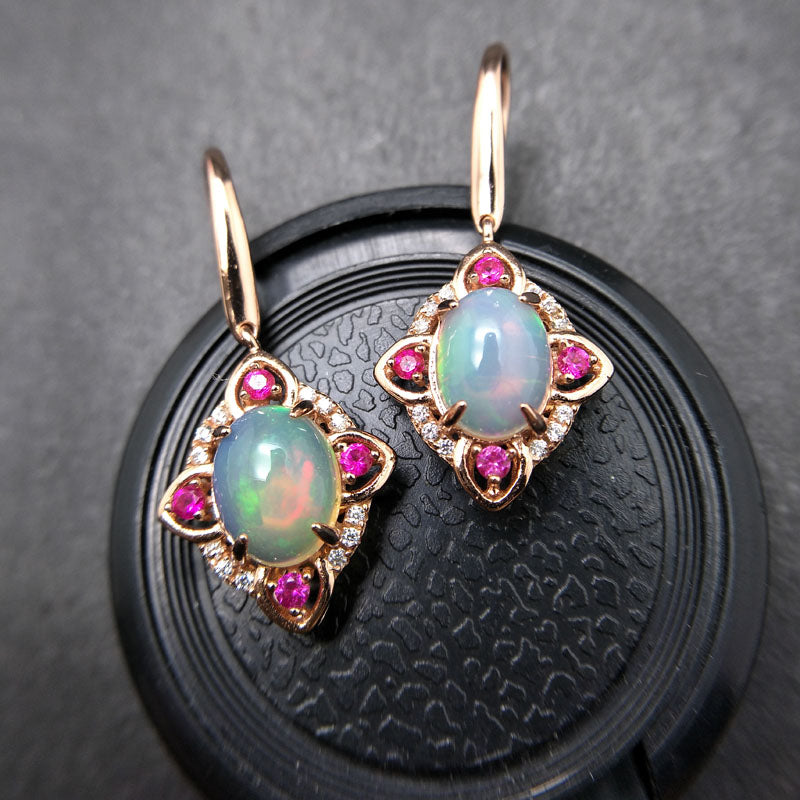 Rosalie,925 sterling silver rose gold earring with natural colorful opal oval 7*9mm 3ct gemstone fine jewelry for women gift