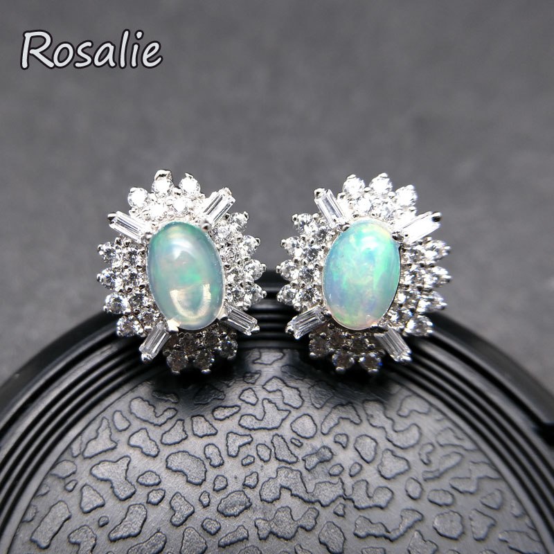 Rosalie,Best Gift Romantic 100% Natural oval 4x6mm Ethiopian Opal Earrings 925 sterling silver Jewelry For Women Anniversary
