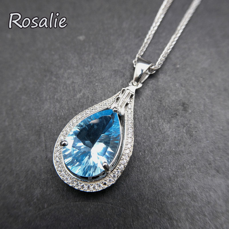 Rosalie, Big Topaz pendant with shinning natural 7.5ct topaz concave cut gemstone pendant 925 sterling silver for women gift