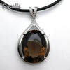 Rosalie,Big pendant with 21ct Natural Smoky Quartz leather chord necklace Solid 925 Sterling Silver Jewelry for women best gift