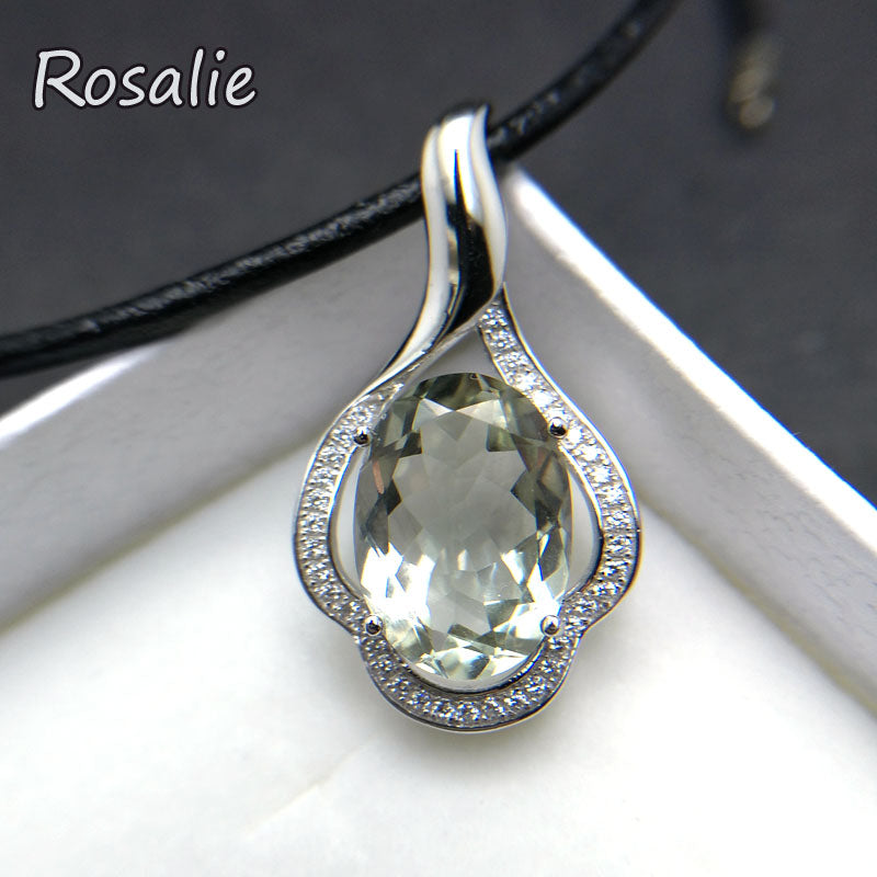 Rosalie,Classic pendant necklace natural green amethyst oval cut 10*14mm gemstone fine jewelry for women birthd party gift