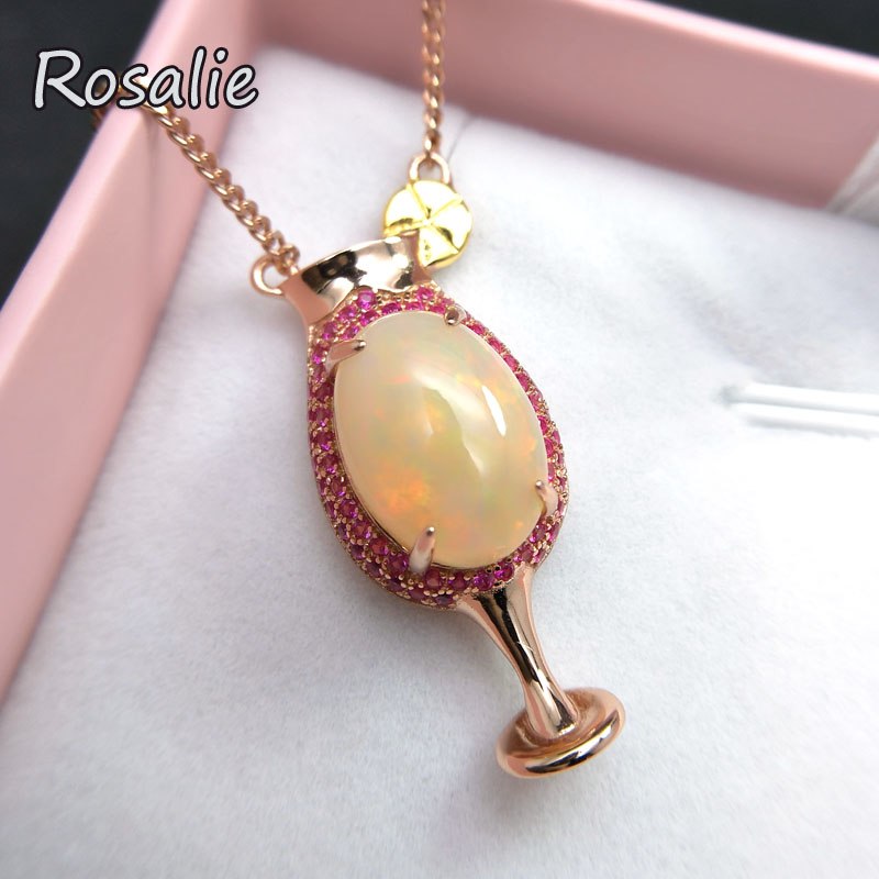 Rosalie,Cute Lemon cup design necklace natural ethiopian opal 925 sterling silver fine jewelry for women anniversary party gift