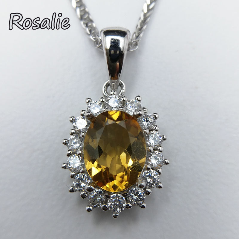 Rosalie,Diana design pendant necklace with natural Citrine oval 7*9 2ct real gemstone fine jewelry classic design for women