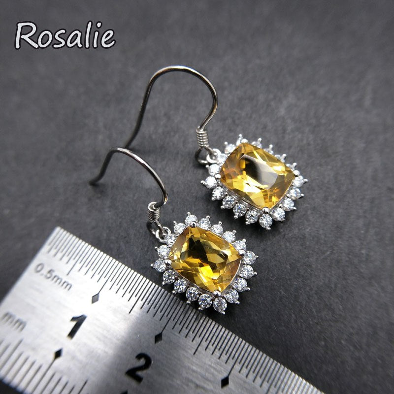 Rosalie,Elegant Hook earring with natural Brazil citrine cu7*9mm 4ct up gemstone jewelry 925 sterling silver for women nice gift