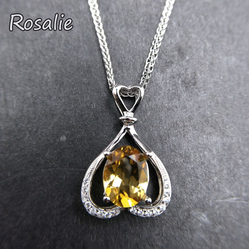 Rosalie,Heart shape cut design with Natural Citrine Pendants necklace For Women 925 Sterling Silver Jewelry for girls gift