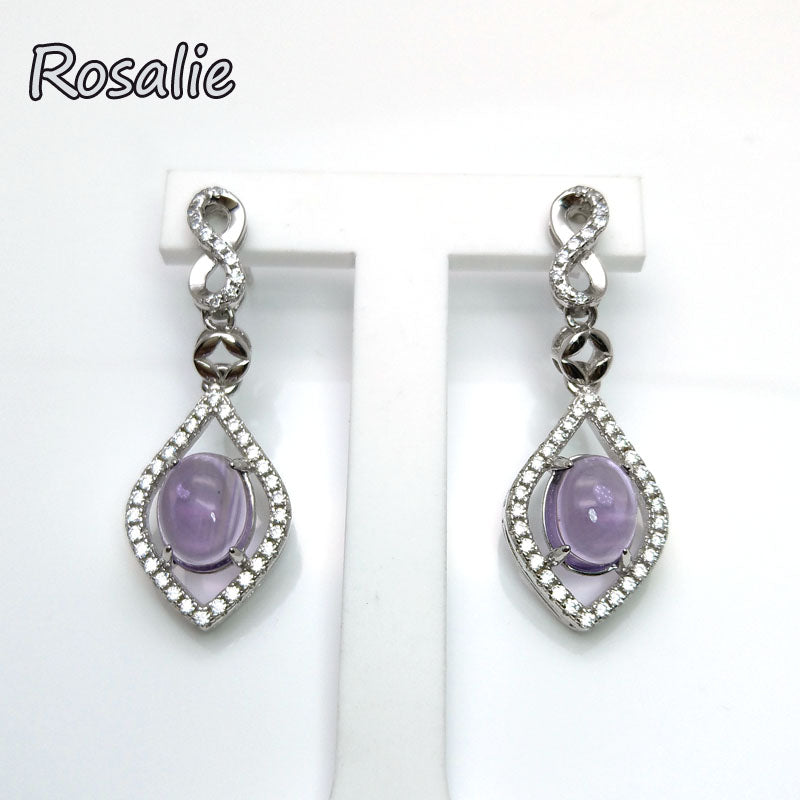 Rosalie,Long dangle earring with natural oval cut 4ct brazil amethyst gemstone fine jewelry 925 sterling silver for women gift