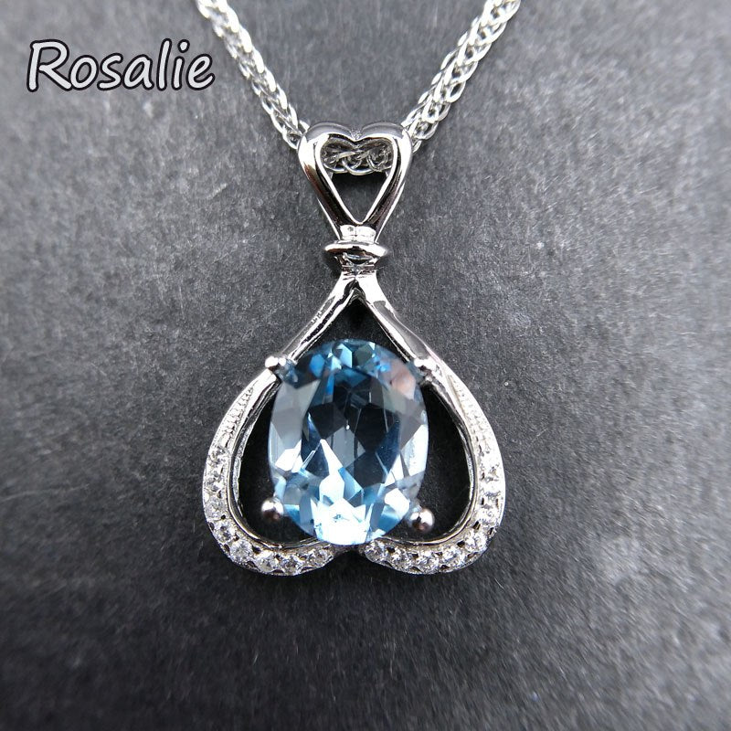 Rosalie,Natural 2.2ct sky Blue Topaz Pendants Solid 925 Sterling Silver Charm Fashion Fine Jewelry best gift For Women girls
