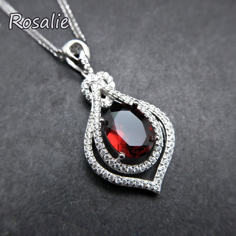 Rosalie,Natural 3ct Mozambique red garnet good quality gemstone pendant necklace with chain for women fine jewelry nice fashion