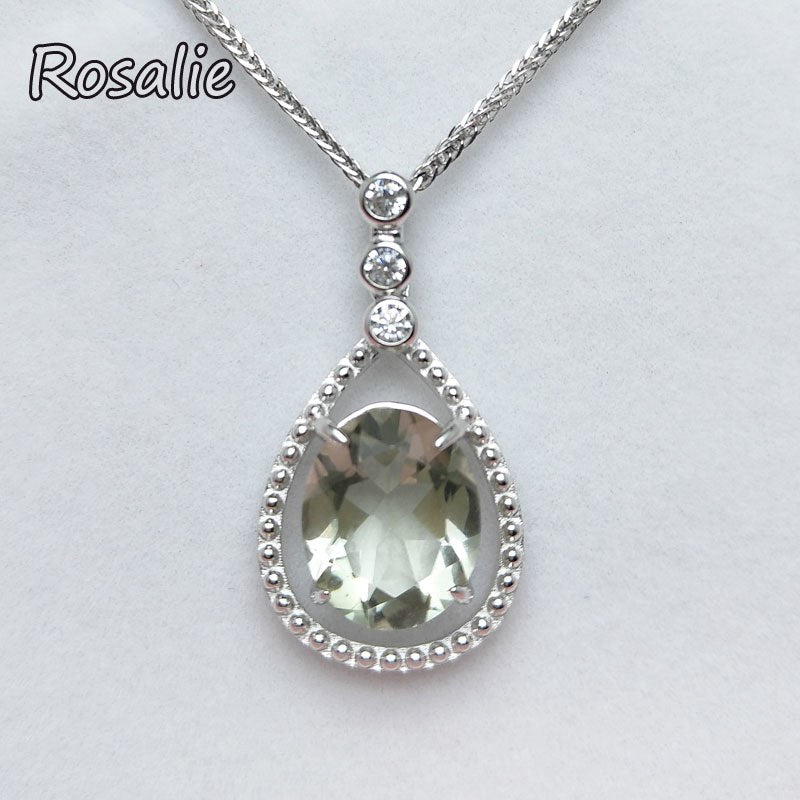 Rosalie,Natural 4.1ct Green amethyst pear drop gemstone pendant classic design 925 sterling silver for girls daily wear gift