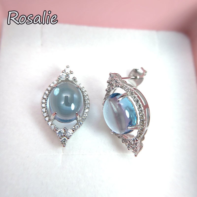 Rosalie,Natural Brazil sky blue topaz 8ct oval8*10mm gemstone stud earring 925 sterling silver fine jewelry for women party gift