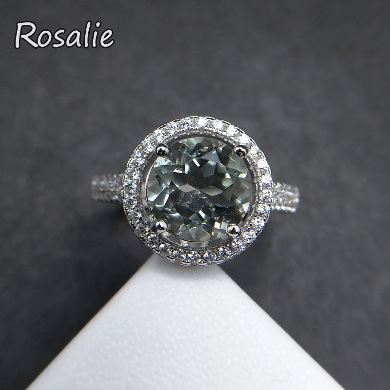 Rosalie,Natural Green amethyst Round cut 8mm 2ct gemstone Ring classic design 925 sterling silver fine jewelry for women gift