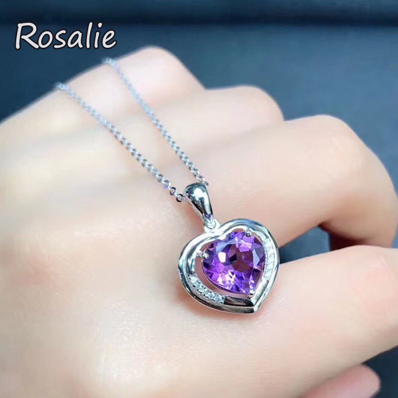 Rosalie,Natural Heart cut 9mm amethyst pendant Genuine Solid 925 sterling silver Fashion Purple Jewelry 2020 new design for gift