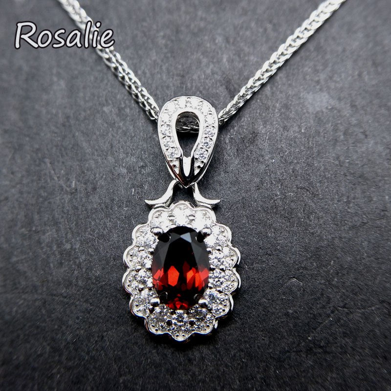 Rosalie,Natural Mozambique Red garnet gemstone pendant necklace 925 sterling silver elegant design for women daily wear gift