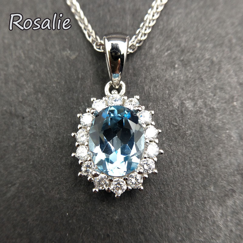 Rosalie,Natural Sky blue topaz oval 7*9mm 2.5ct gemstone pendant necklace dianna design in 925 sterling silver for women gift