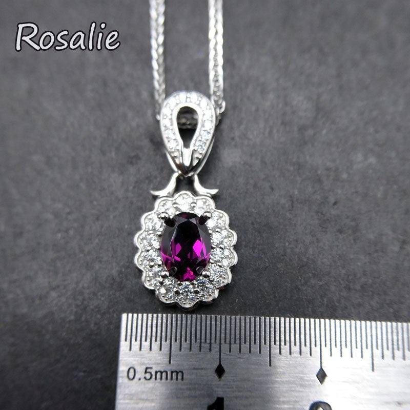 Rosalie,Natural brazil purple rhodolite garnet pendant 925 sterling silver natural gemstone necklace trendy women fine jewelry