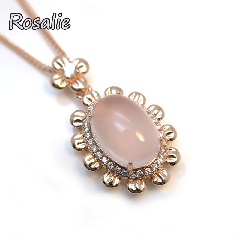 Rosalie,Natural rose quartz big oval 10*14mm gemstone simple pendant necklace 925 sterling silver for women fine jewelry