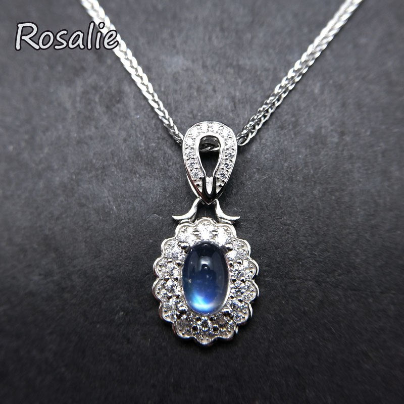 Rosalie,Natural siril blue moonstone pendant necklace 925 sterling silver gemstone jewelry for girl birthd daily wear gift