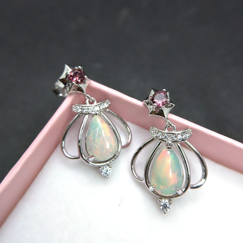 Rosalie,Nice design natural gemstone Ring with 2ct Ethiopian colorful opal earring 925 sterling silver fine jewelry for women